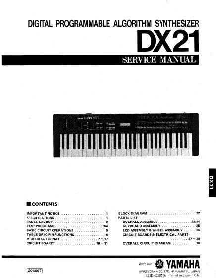 YAMAHA DX21 SERVICE MANUAL BOOK IN ENGLISH DIGITAL PROGRAMMABLE ALGORITHM SYNTHESIZER