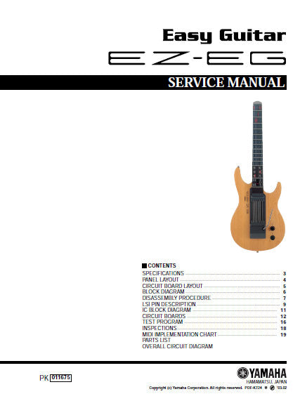 YAMAHA EZ-EG SERVICE MANUAL BOOK IN ENGLISH GUITAR EASY GUITAR EZEG