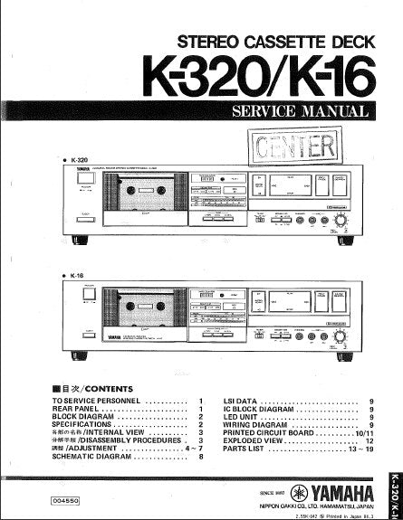 YAMAHA K-16 K-320 SERVICE MANUAL BOOK IN ENGLISH STEREO CASSETTE DECK