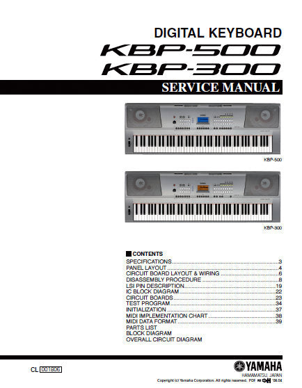 YAMAHA KBP-300 KBP-500 SERVICE MANUAL BOOK IN ENGLISH DIGITAL KEYBOARD
