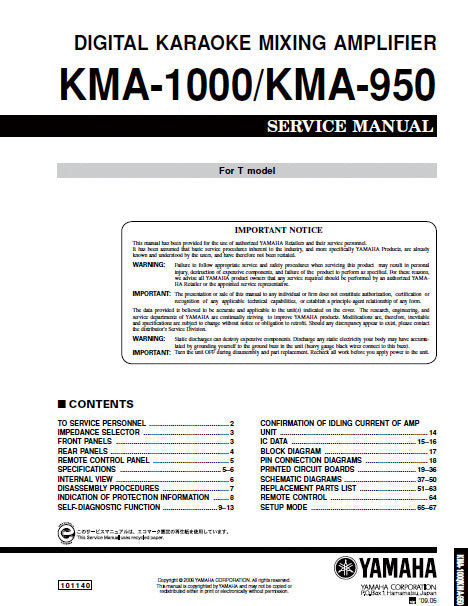 YAMAHA K-950 K-1000 SERVICE MANUAL BOOK IN ENGLISH DIGITAL KARAOKE MIXING AMPLIFIER