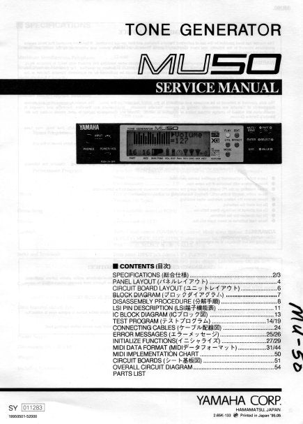 YAMAHA MU50 SERVICE MANUAL BOOK IN ENGLISH TONE GENERATOR