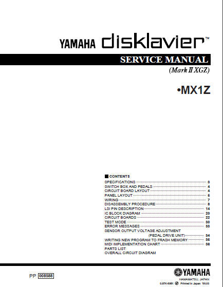 YAMAHA MX1Z MARK II XGZ SERVICE MANUAL BOOK IN ENGLISH DISKLAVIER