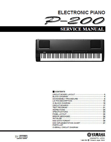 YAMAHA P-200 SERVICE MANUAL BOOK IN ENGLISH ELECTRONIC PIANO