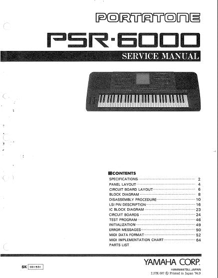 YAMAHA PSR-6000 SERVICE MANUAL BOOK IN ENGLISH PORTATONE KEYBOARD