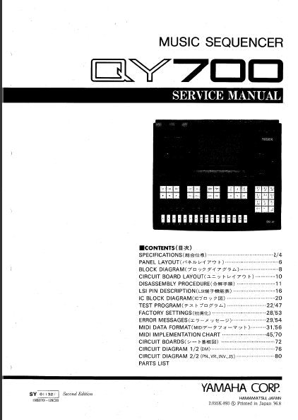 YAMAHA QY700 SERVICE MANUAL BOOK IN ENGLISH MUSIC SEQUENCER