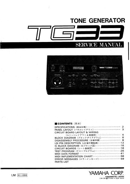 YAMAHA TG33 SERVICE MANUAL BOOK IN ENGLISH TONE GENERATOR