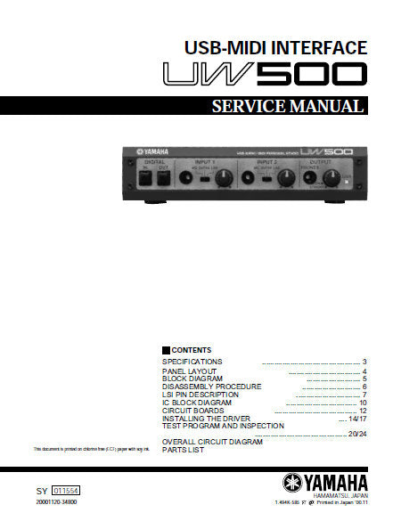 YAMAHA UW500 SERVICE MANUAL BOOK IN ENGLISH USB-MIDI INTERFACE