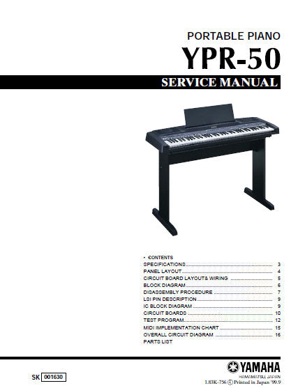 YAMAHA YPR-50 SERVICE MANUAL BOOK IN ENGLISH PORTABLE PIANO